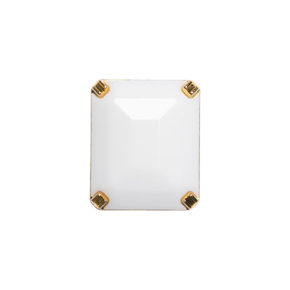 Rectangular Plastic Shank Back Button - White and Metallic Gold Faceted - 30L/19mm