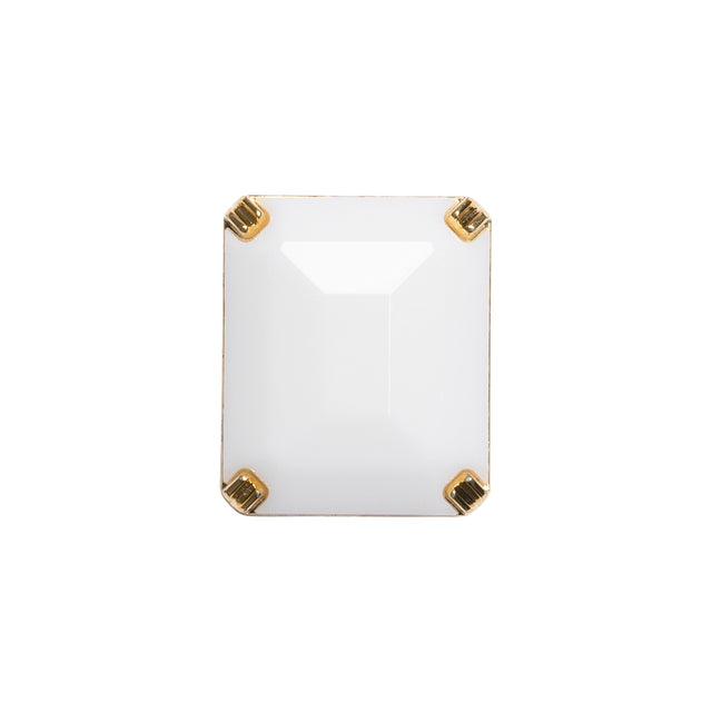 Rectangular Plastic Shank Back Button - White and Metallic Gold Faceted - 30L/19mm