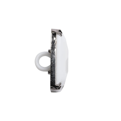 Rectangular Plastic Shank Back Button - White and Metallic Silver Faceted - 36L/23mm Folded