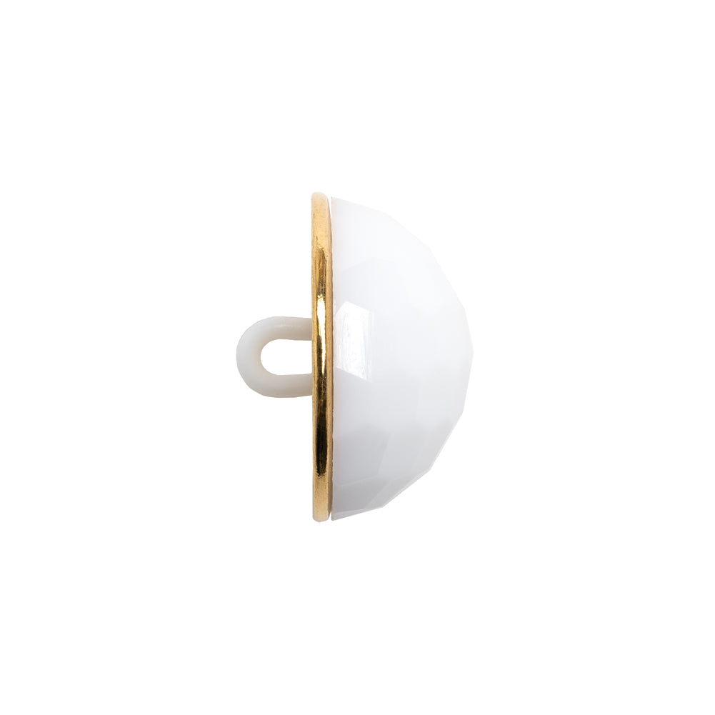 Domed Plastic Shank Back Button - White and Metallic Gold Faceted - 32L/20mm Folded