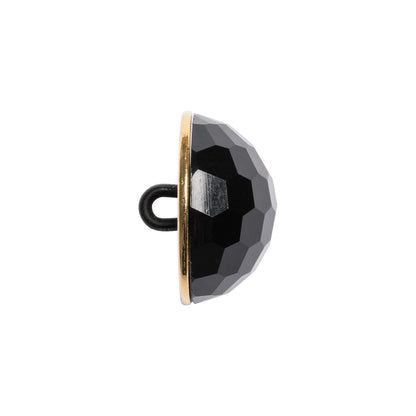 Domed Plastic Shank Back Button - Black and Metallic Gold Faceted - 32L/20mm Folded