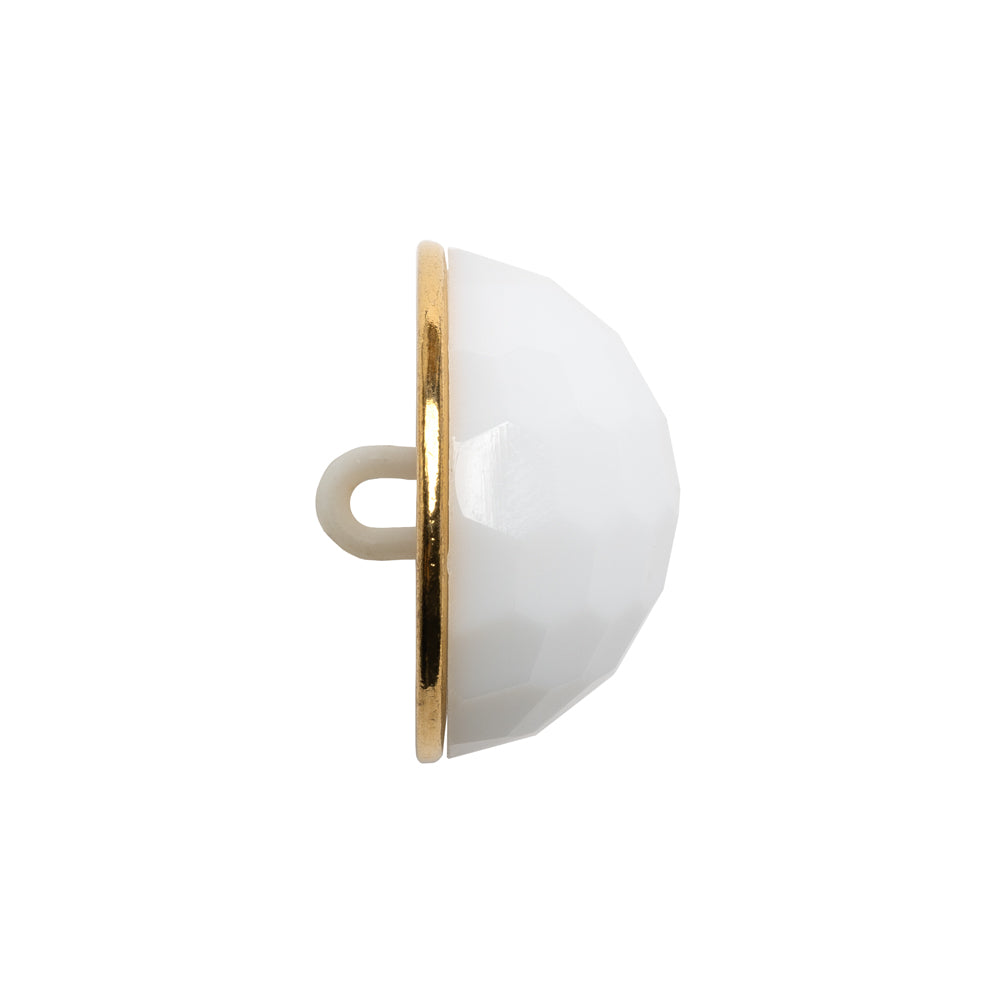Domed Plastic Shank Back Button - White and Metallic Gold Faceted - 36L/23mm Folded