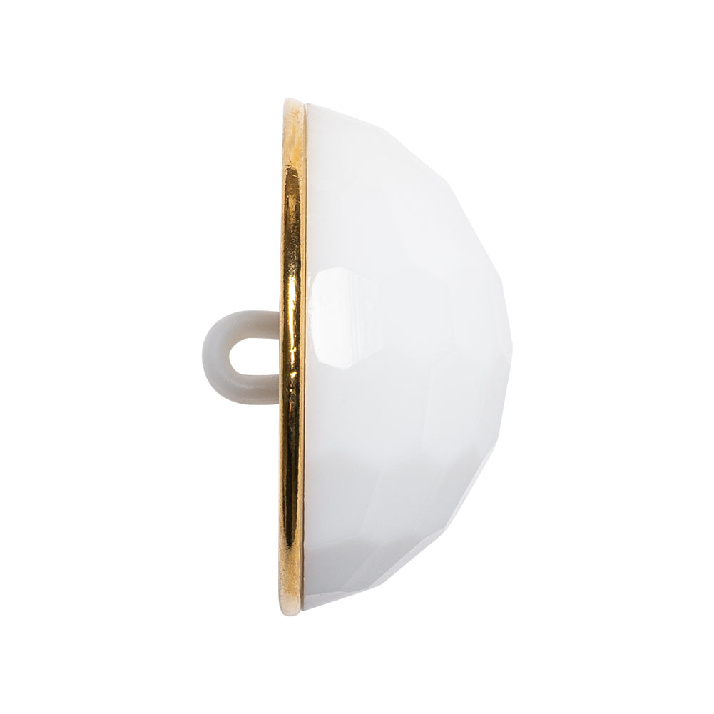 Domed Plastic Shank Back Button - White and Metallic Gold Faceted - 44L/28mm Folded