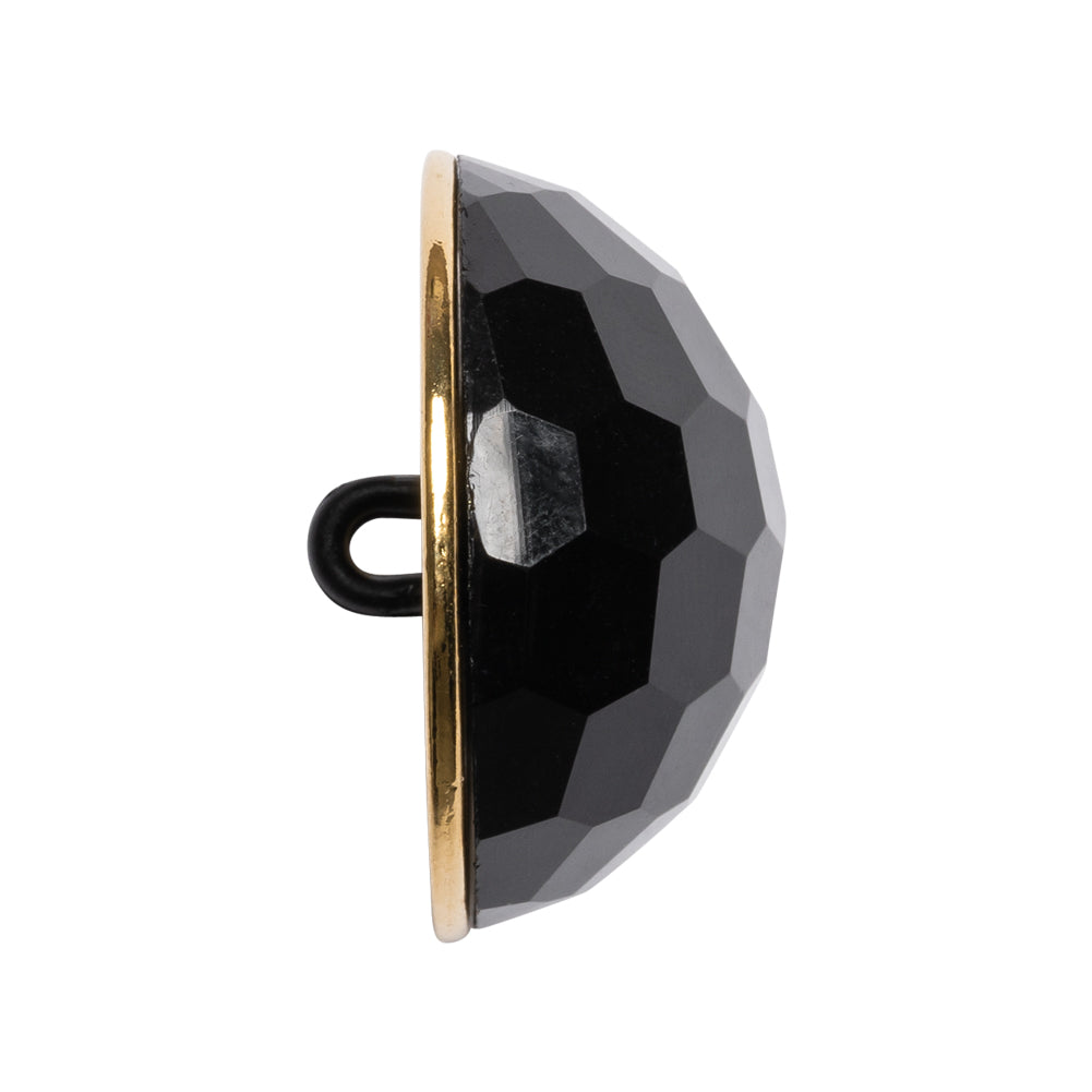 Domed Plastic Shank Back Button - Black and Metallic Gold Faceted - 44L/28mm Folded
