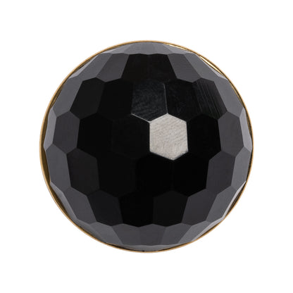 Domed Plastic Shank Back Button - Black and Metallic Gold Faceted - 44L/28mm