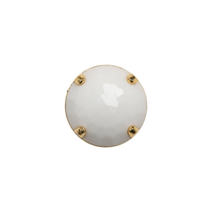 Plastic Shank Back Button - White and Metallic Gold Faceted Half Dome - 24L/15mm