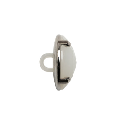 Plastic Shank Back Button - Semi-Translucent White and Metallic Silver Faceted Half Dome - 30L/19mm Folded