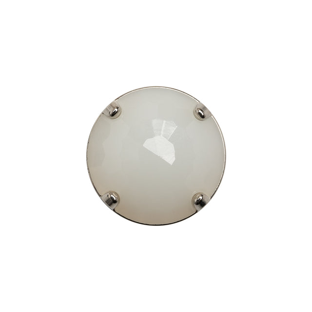 Plastic Shank Back Button - Semi-Translucent White and Metallic Silver Faceted Half Dome - 30L/19mm