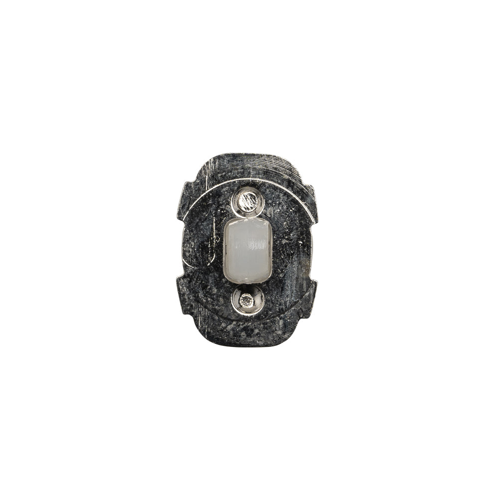 Plastic Shank Back Button - Semi-Translucent White and Metallic Silver Faceted Rounded Rectangle - 24L/15mm Detail