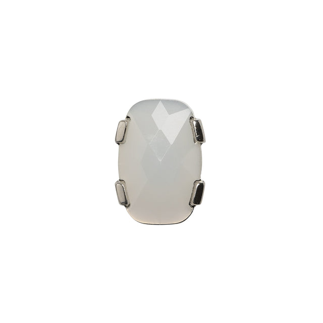 Plastic Shank Back Button - Semi-Translucent White and Metallic Silver Faceted Rounded Rectangle - 24L/15mm