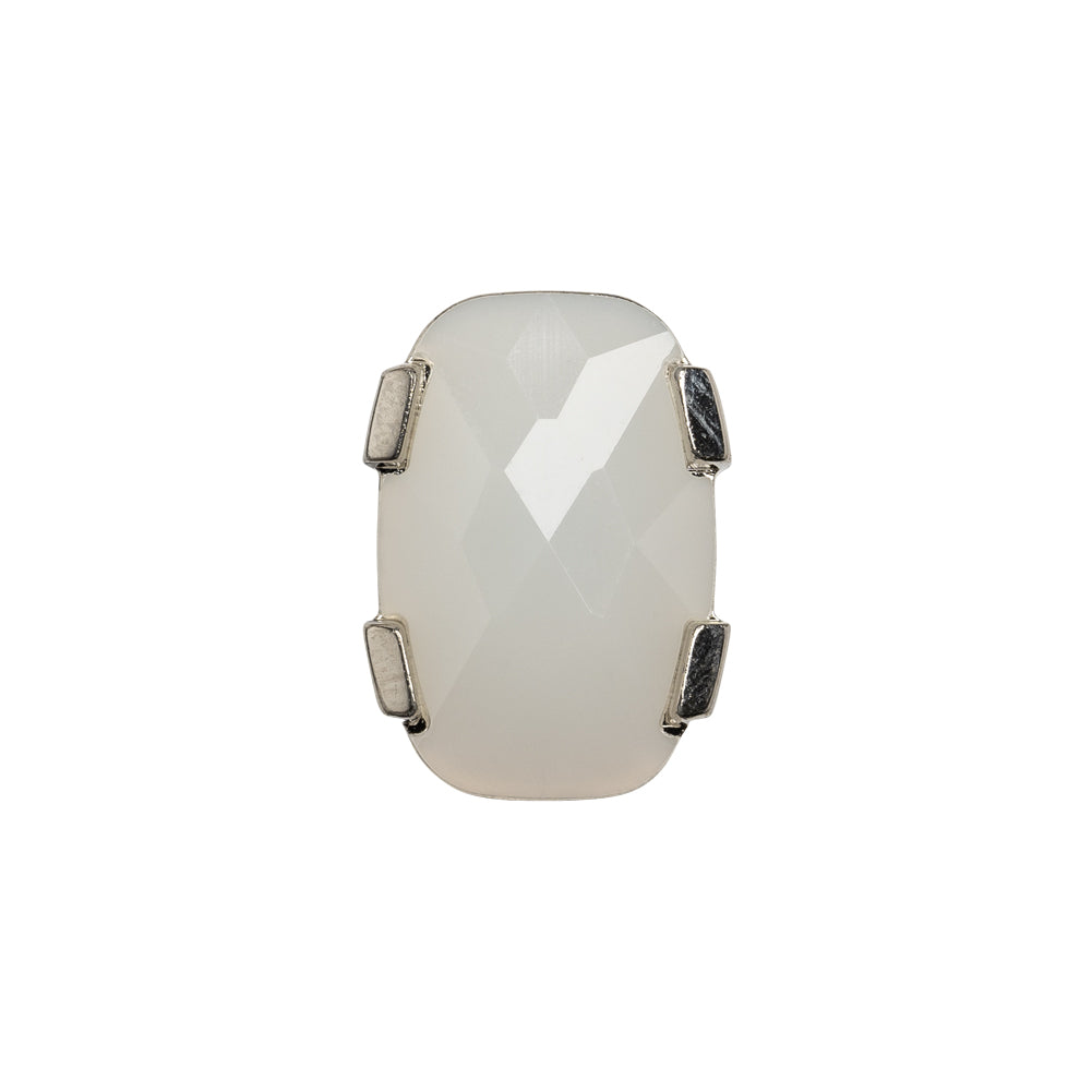 Plastic Shank Back Button - Semi-Translucent White and Metallic Silver