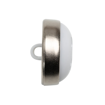 Faux 4-Hole Plastic Shank Back Button Made in Italy - White and Gunmetal - 40L/25.5mm Folded