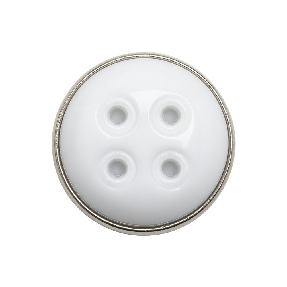 Faux 4-Hole Plastic Shank Back Button Made in Italy - White and Gunmetal - 40L/25.5mm