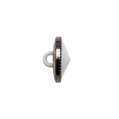 Plastic Shank Back Button - White and Gunmetal Low Cone-Shaped Rope Rim - 24L/15mm Folded
