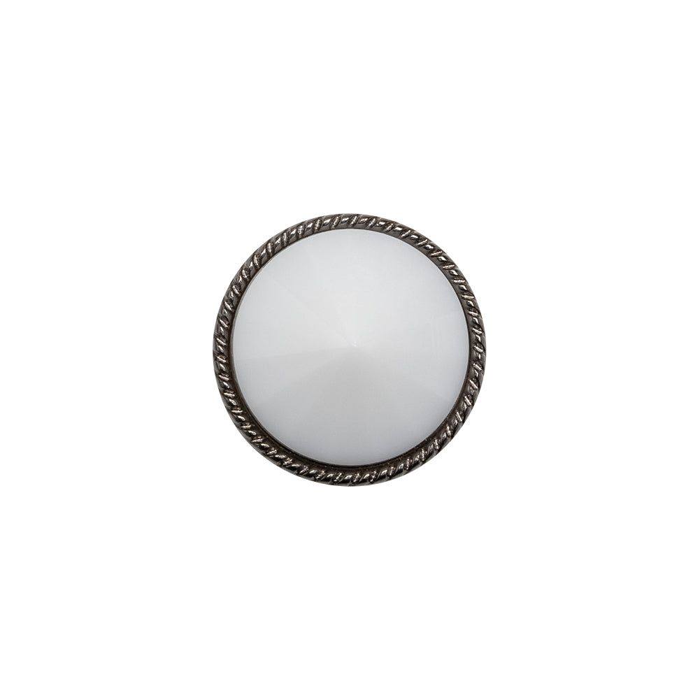 Plastic Shank Back Button - White and Gunmetal Low Cone-Shaped Rope Rim - 24L/15mm