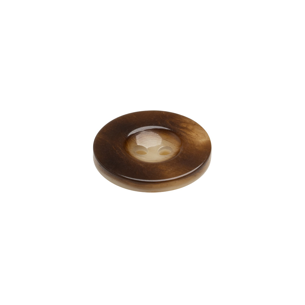Plastic 2-Hole Button Made in Italy - Brown Mottled Wide Rim - 24L/15mm Folded