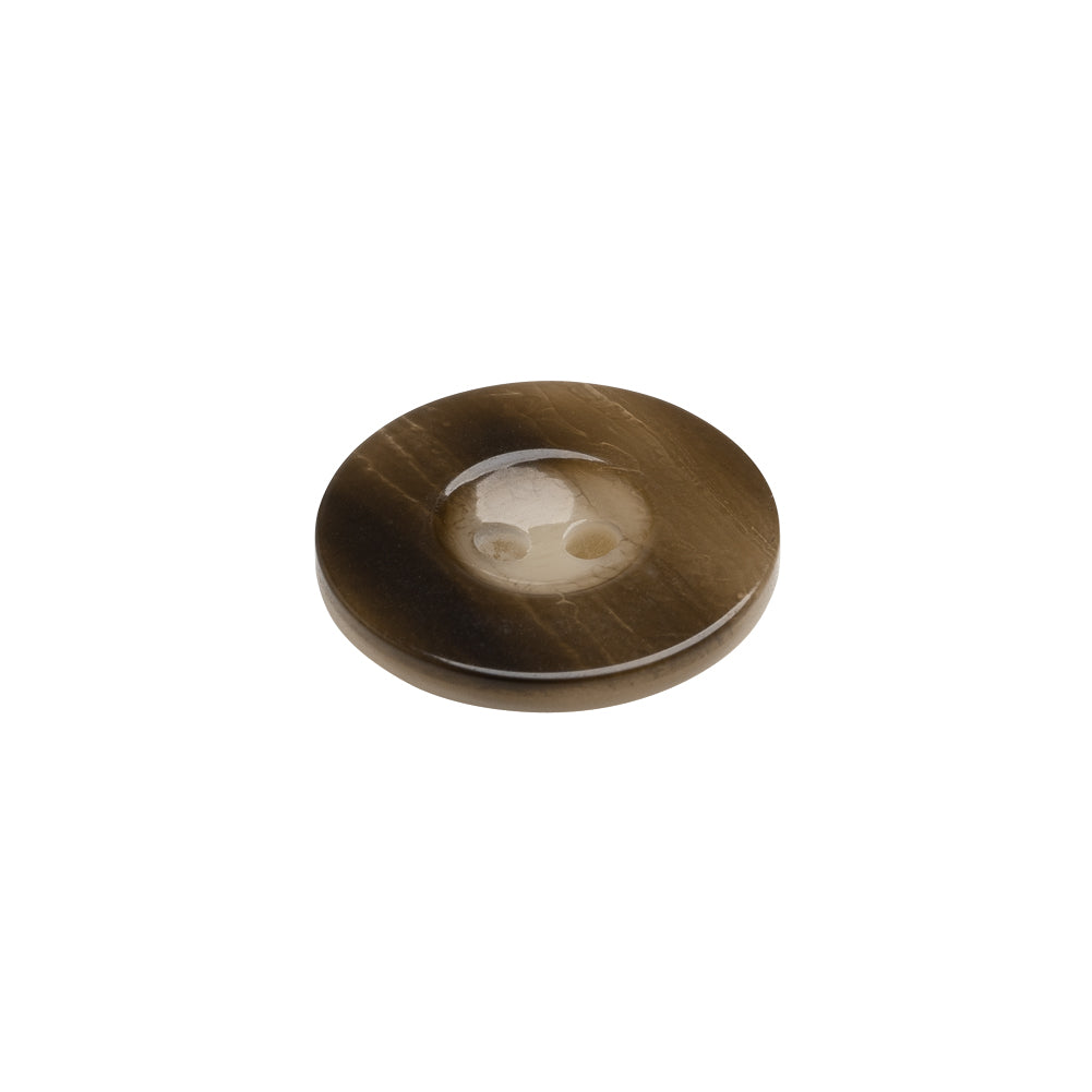 Plastic 2-Hole Button Made in Italy - Dark Brown Mottled Wide Rim - 28L/18mm Folded