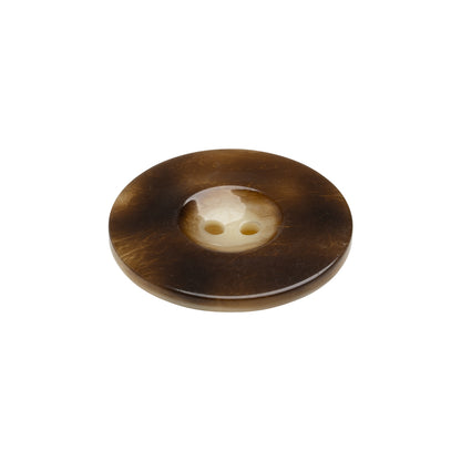 Plastic 2-Hole Button Made in Italy - Brown Mottled Wide Rim - 36L/23mm Folded