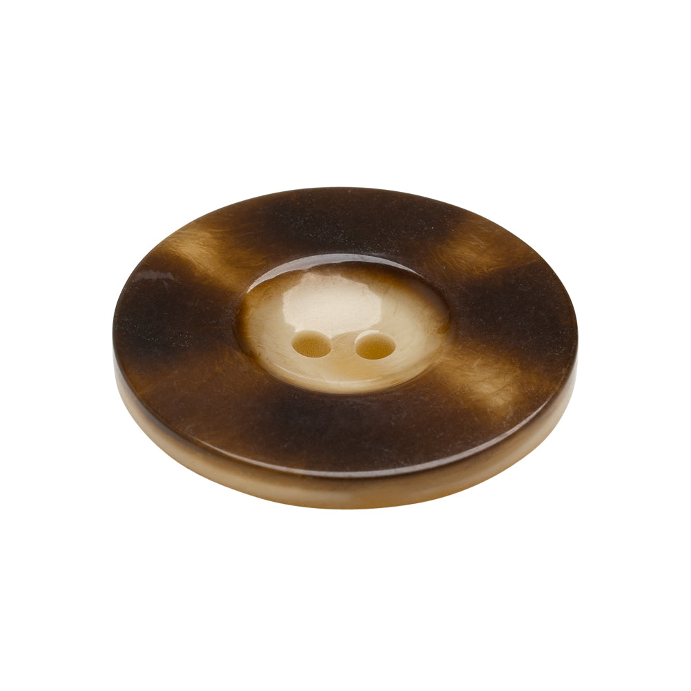 Plastic 2-Hole Button Made in Italy - Brown Mottled Wide Rim - 42L/27mm Folded