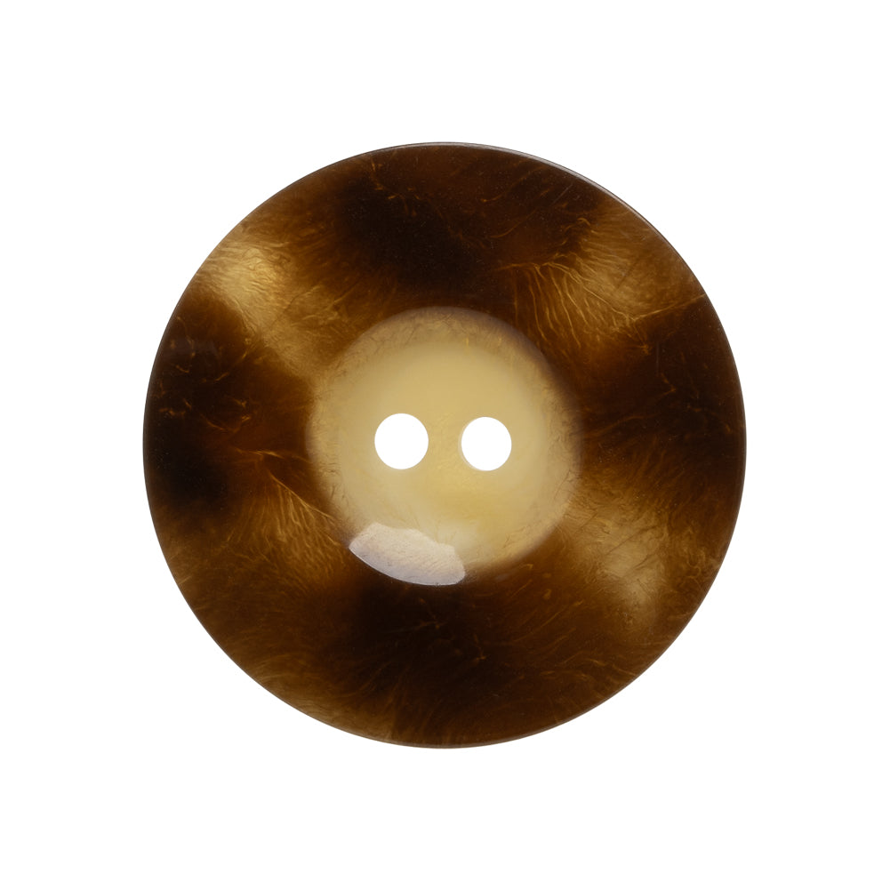 Plastic 2-Hole Button Made in Italy - Brown Mottled Wide Rim - 42L/27mm