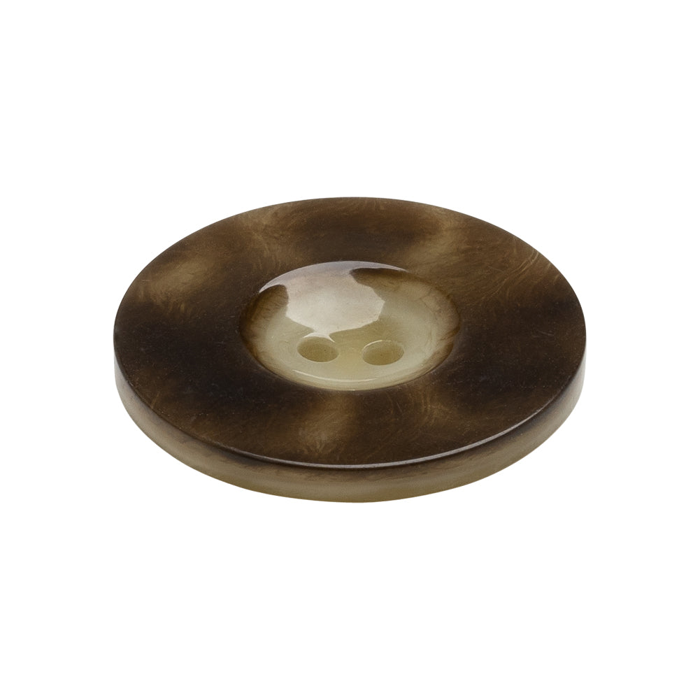 Plastic 2-Hole Button Made in Italy - Dark Brown Mottled Wide Rim - 42L/27mm Folded