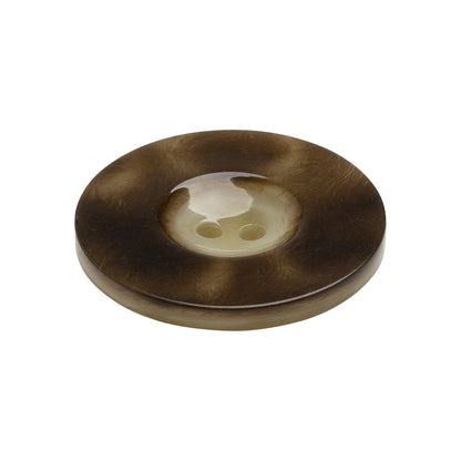 Plastic 2-Hole Button Made in Italy - Dark Brown Mottled Wide Rim - 42L/27mm Folded