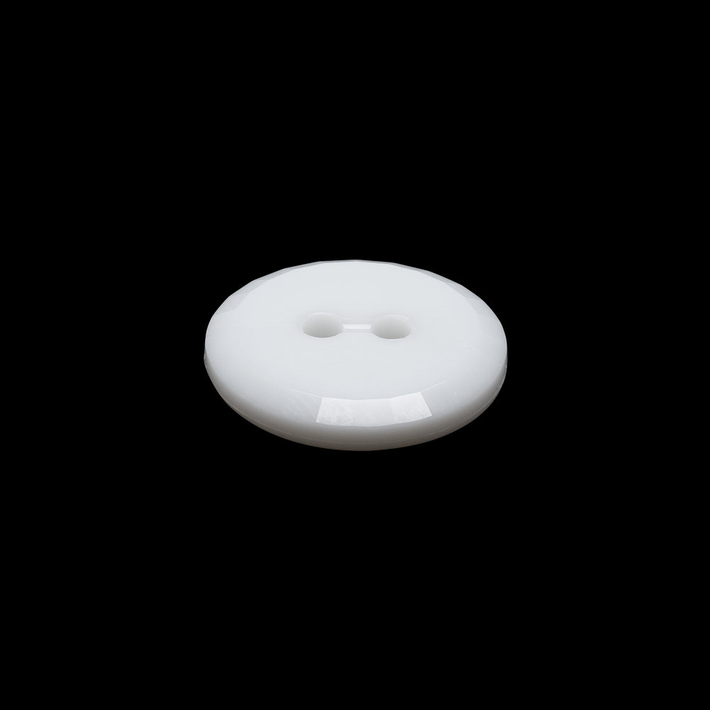Flat Plastic 2-Hole Button - White Faceted Rim - 28L/18mm