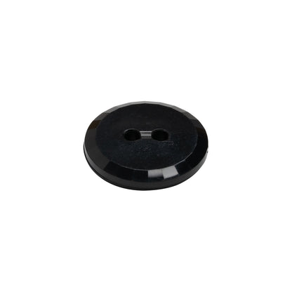 Flat Plastic 2-Hole Button - Black Faceted Rim - 28L/18mm