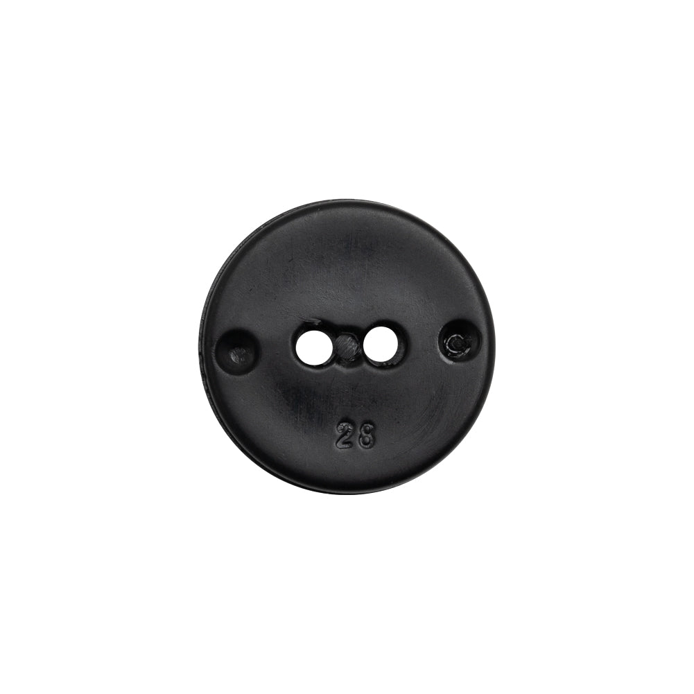 Flat Plastic 2-Hole Button - Black Faceted Rim - 28L/18mm