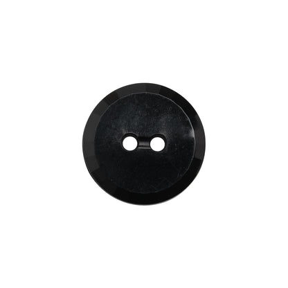 Flat Plastic 2-Hole Button - Black Faceted Rim - 28L/18mm