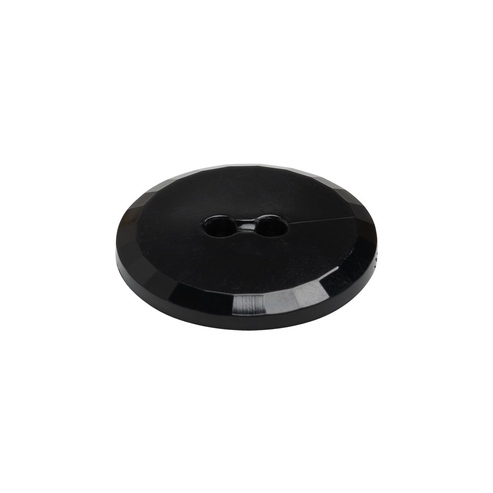 Flat Plastic 2-Hole Button - Black Faceted Rim - 36L/23mm - Folded