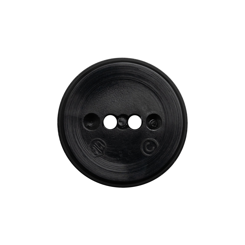 Flat Plastic 2-Hole Button - Black Faceted Rim - 36L/23mm - Detail