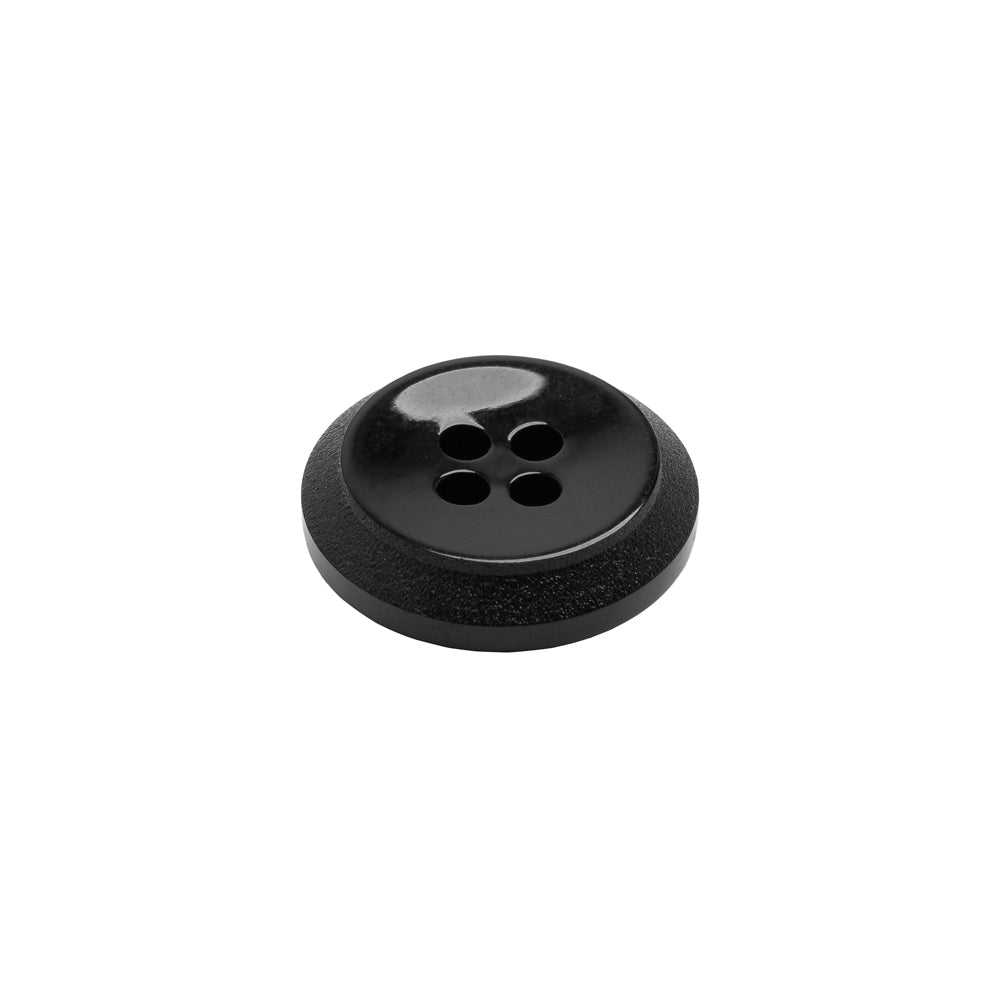 Plastic 4-Hole Button - Black Dish Shaped Matte Rim - 24L/15mm
