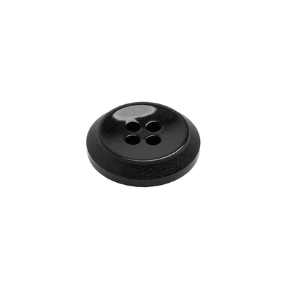Plastic 4-Hole Button - Black Dish Shaped Matte Rim - 24L/15mm
