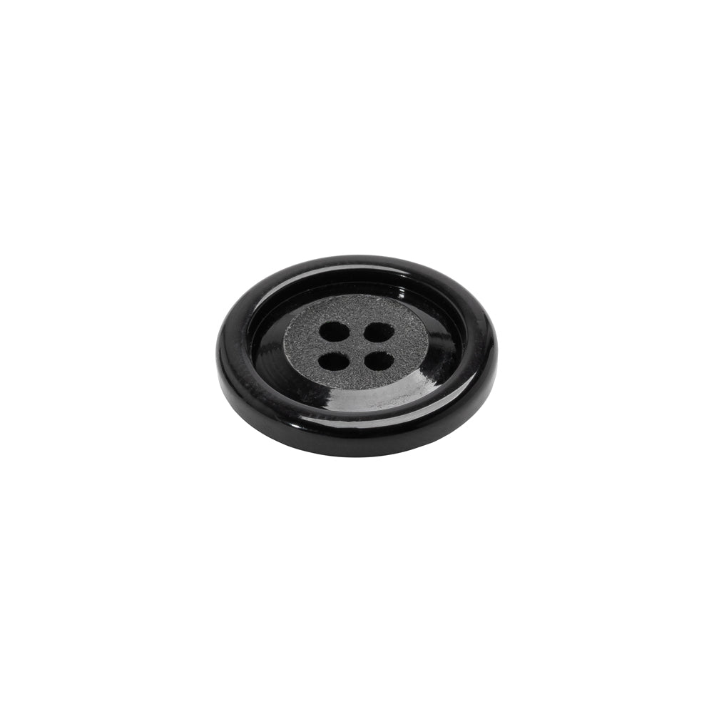 Plastic 4-Hole Button - Black Matte Center - 24L/15mm Folded