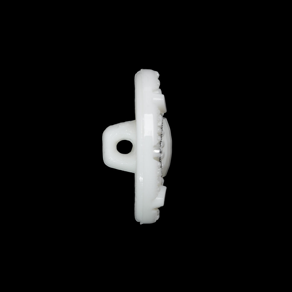 Faceted Plastic Shank Back Button - White and Silver Faux Gems - 36L/23mm - Folded