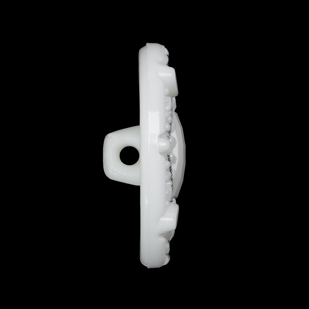 Faceted Plastic Shank Back Button - White and Silver Faux Gems - 44L/28mm - Folded