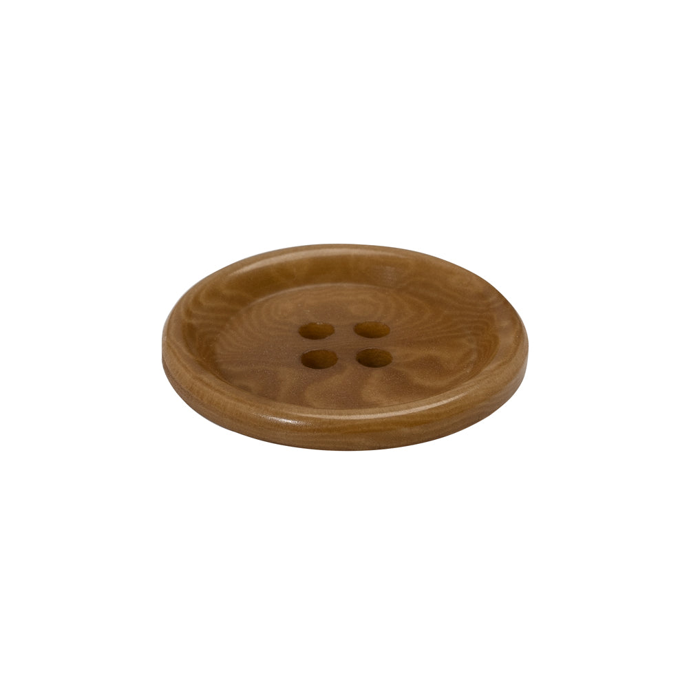 Horn 4-Hole Button - 36L/23mm - Light Brown Swirled Rolled Rim - Folded