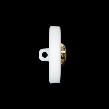Plastic Shank Back Button - 36L/23mm - White and Metallic Gold Faux Stitched 4-Hole