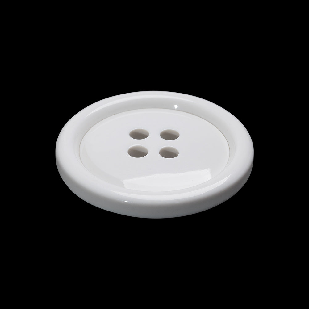 Plastic 4-Hole Button - 40L/25.5mm - White Rolled Rim Low Convex - Folded