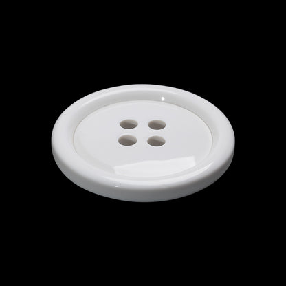 Plastic 4-Hole Button - 40L/25.5mm - White Rolled Rim Low Convex