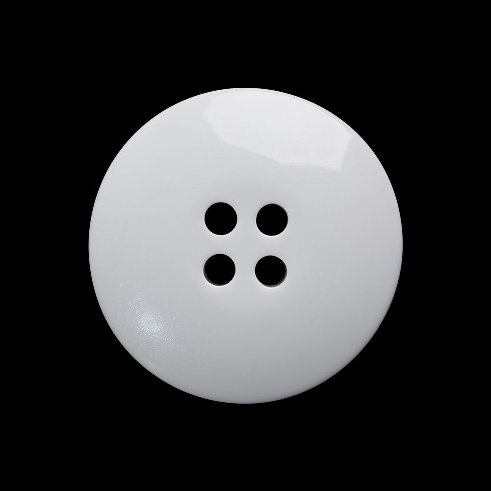 Plastic 4-Hole Button - 40L/25.5mm - White Rolled Rim Low Convex - Detail