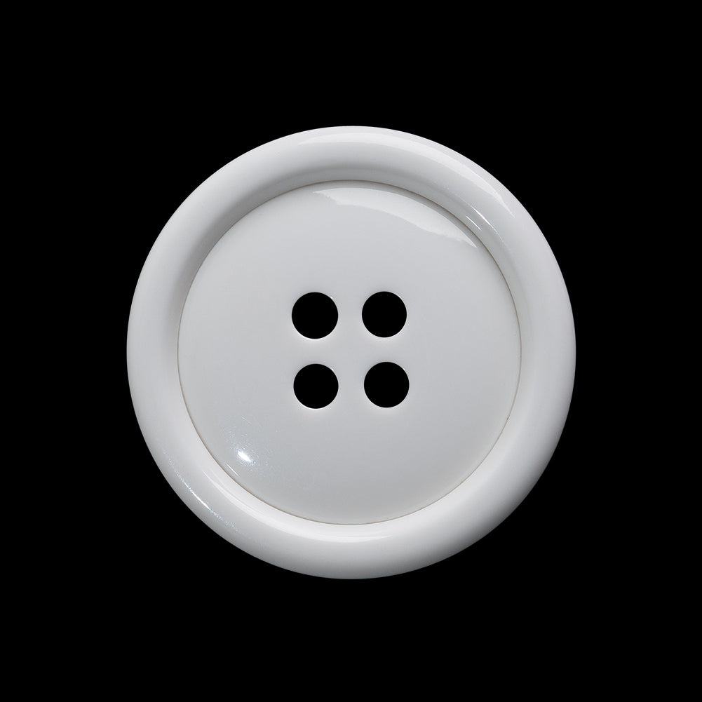 Plastic 4-Hole Button - 40L/25.5mm - White Rolled Rim Low Convex