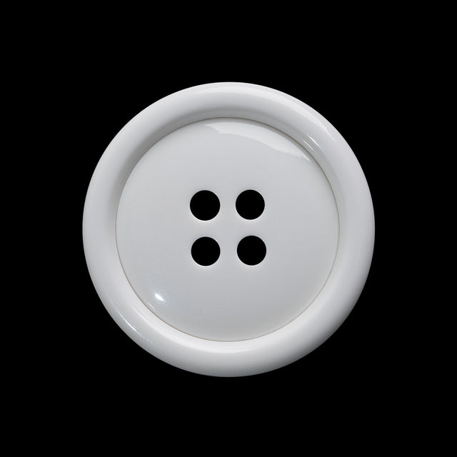 Plastic 4-Hole Button - 40L/25.5mm - White Rolled Rim Low Convex