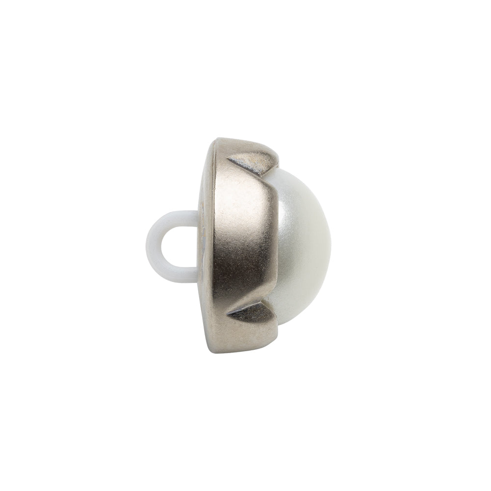Plastic 2-Piece Shank Back Button - 30L/19mm - Silver and White Pearl Dome