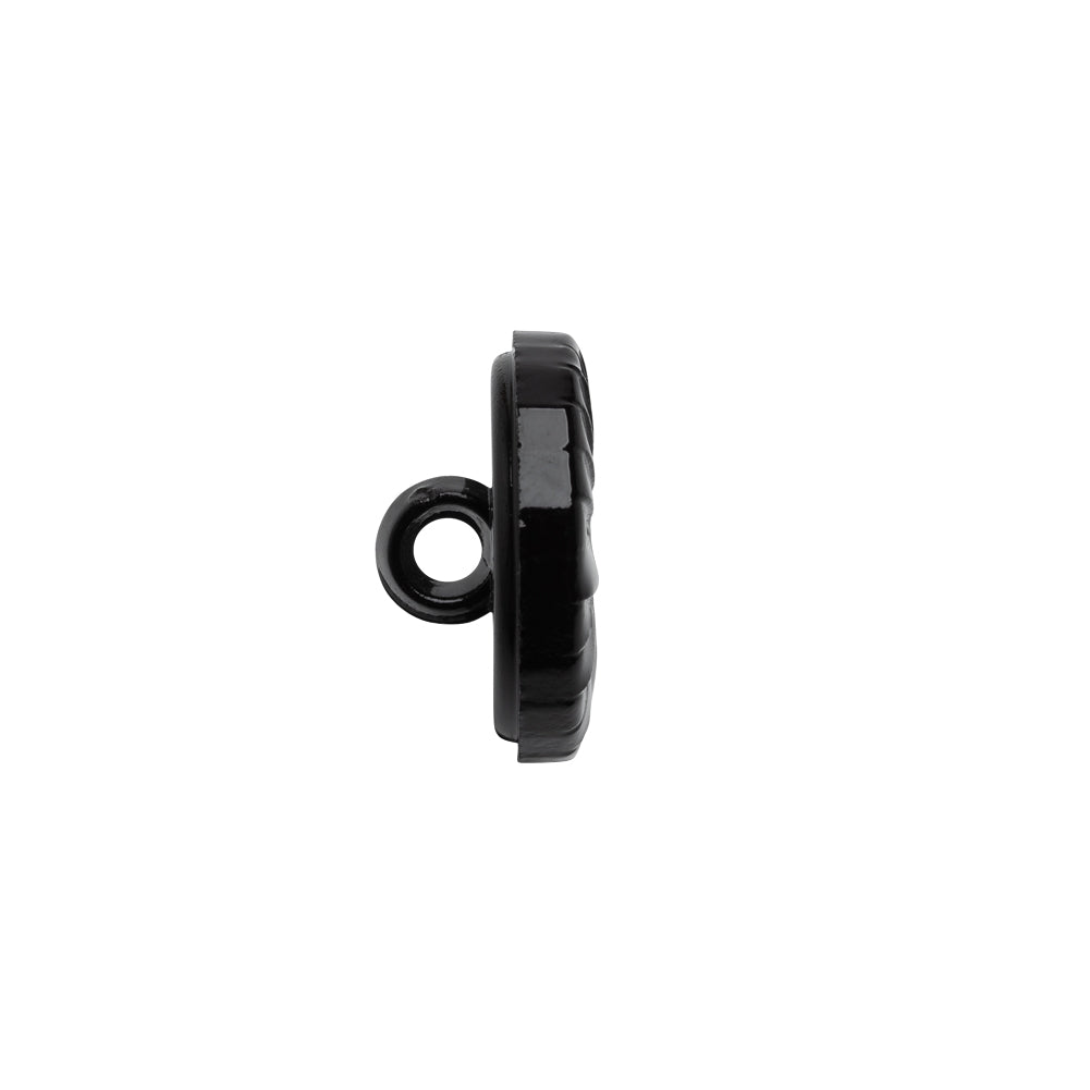 Plastic Shank Back Button - 24L/15mm - Black Faux Leather Wrapped