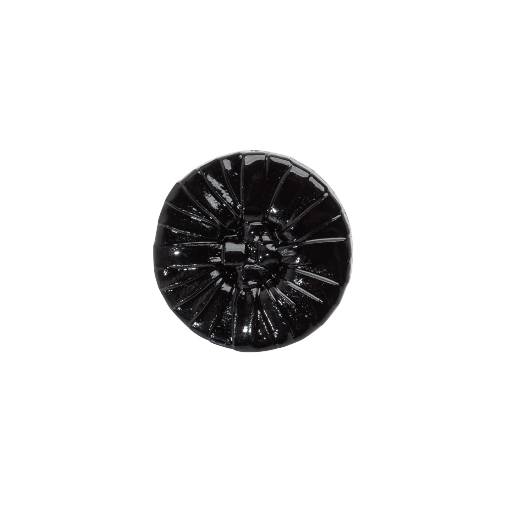 Plastic Shank Back Button - 24L/15mm - Black Faux Leather Wrapped