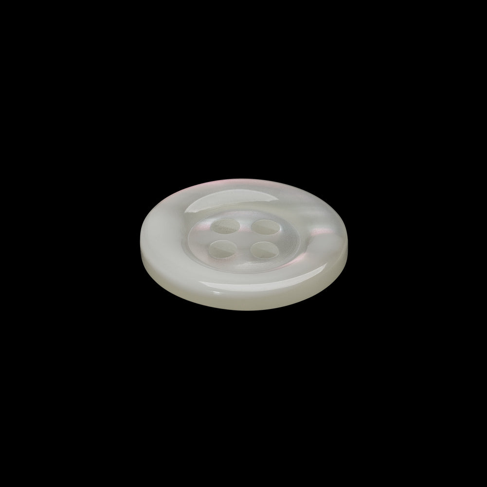 Plastic 4-Hole Button - 28L/18mm - Iridescent Ivory Rolled Rim