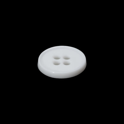 Plastic 4-Hole Button Made in Italy - 24L/15mm - White Narrow Rim