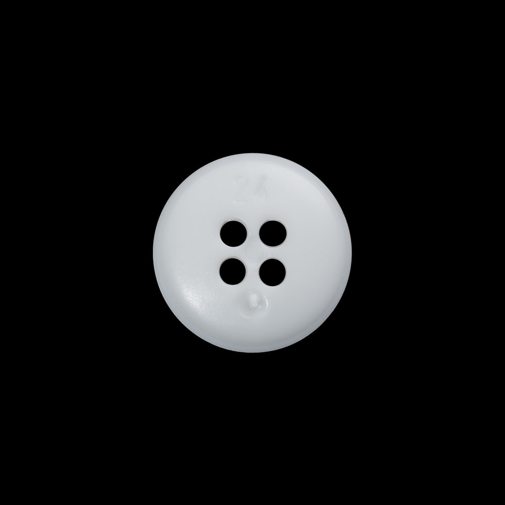 Plastic 4-Hole Button Made in Italy - 24L/15mm - White Narrow Rim